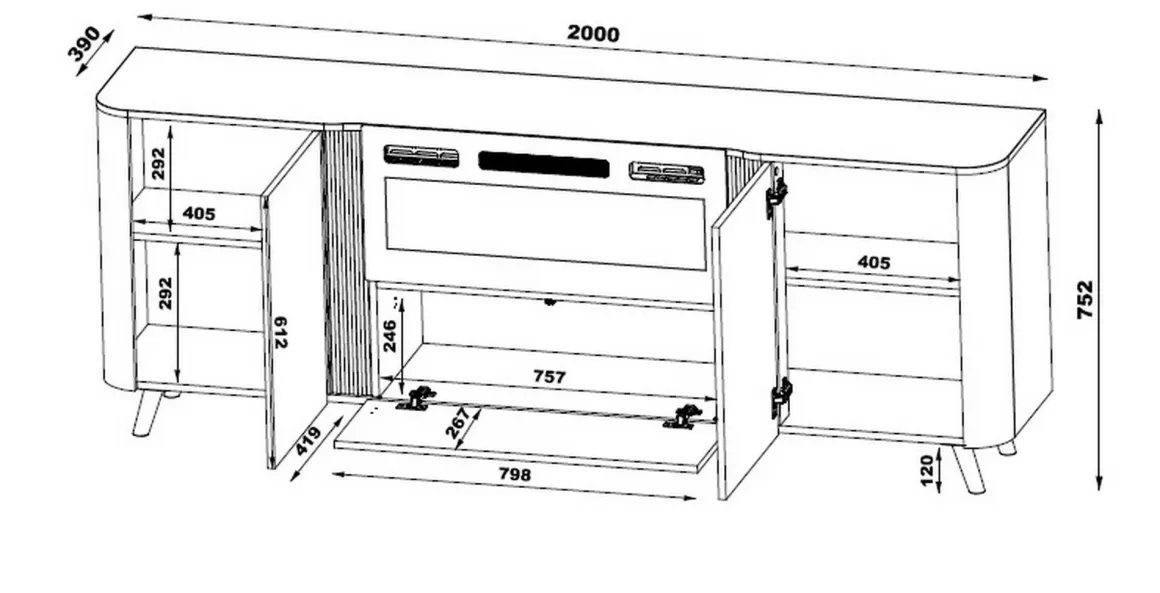 Madie|Credenze > Dmora Credenza nera,noce 88x36x118h cm 2 ante e 1 cassetto - Alfra Marrone, Nero Noce