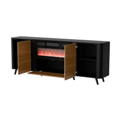 Madie|Credenze > Dmora Credenza nera,noce 88x36x118h cm 2 ante e 1 cassetto - Alfra Marrone, Nero Noce