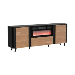 Madie|Credenze > Dmora Credenza nera,noce 88x36x118h cm 2 ante e 1 cassetto - Alfra Marrone, Nero Noce