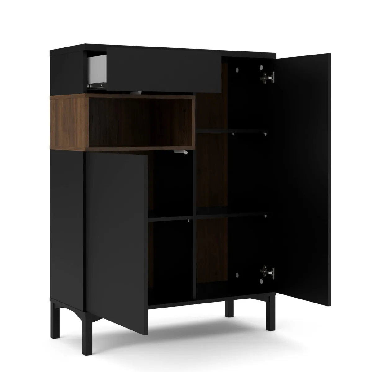 Madie|Credenze > Dmora Credenza nera,noce 88x36x118h cm 2 ante e 1 cassetto - Alfra Marrone, Nero Noce