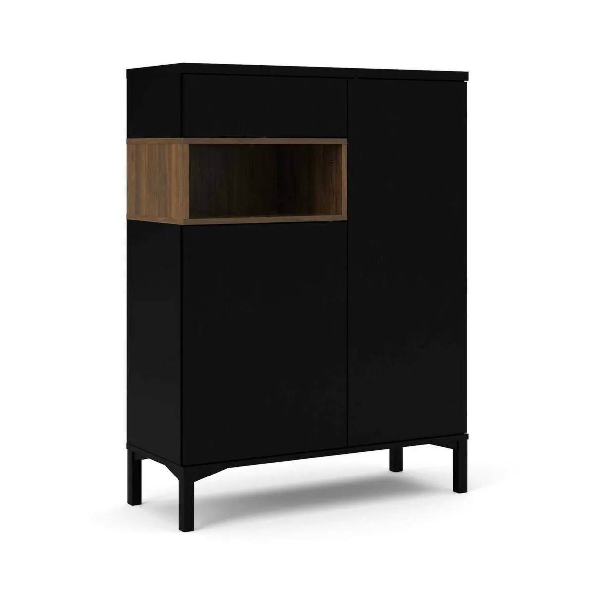 Madie|Credenze > Dmora Credenza nera,noce 88x36x118h cm 2 ante e 1 cassetto - Alfra Marrone, Nero Noce