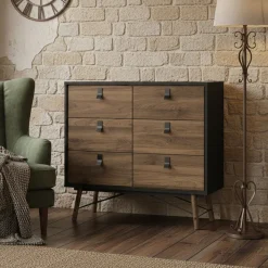 Credenza nera,noce 101x40x94h cm 6 cassetti - Maka
