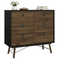 Credenza nera,noce 101x40x94h cm 6 cassetti - Maka