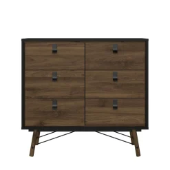Credenza nera,noce 101x40x94h cm 6 cassetti - Maka