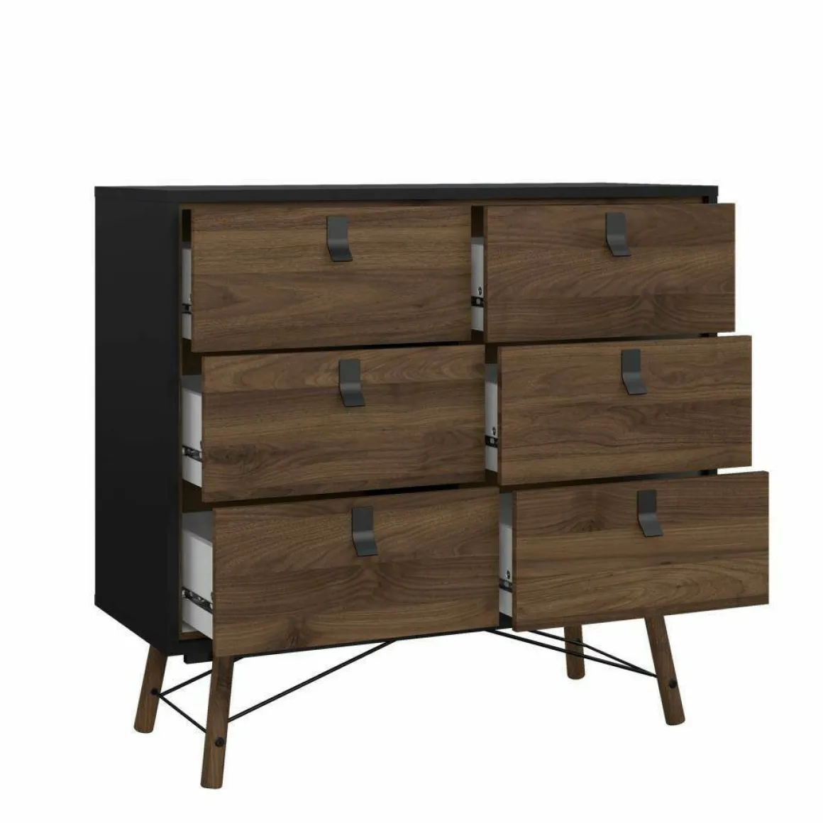 Credenza nera,noce 101x40x94h cm 6 cassetti - Maka