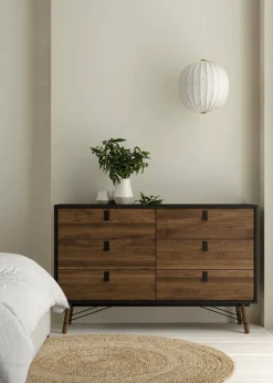 Credenza nera,noce 150x40x94h cm 6 cassetti - Anturio