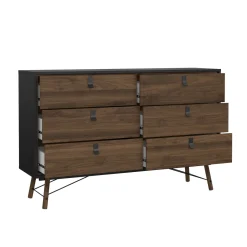 Credenza nera,noce 150x40x94h cm 6 cassetti - Anturio