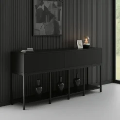Cucina|Madie > Dmora Credenza nera 150x30x80h cm 2 ante - Basilia Nero