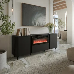 Madie|Credenze > Dmora Credenza nera 190x40x68h cm 3 ante - Briano Nero