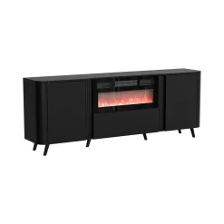 Madie|Credenze > Dmora Credenza nera 190x40x68h cm 3 ante - Briano Nero