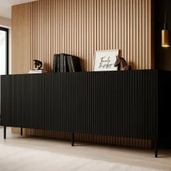 Madie|Credenze > Dmora Credenza nera 200x42x82h cm 4 ante - Corana Nero