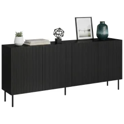 Madie|Credenze > Dmora Credenza nera 200x42x82h cm 4 ante - Corana Nero