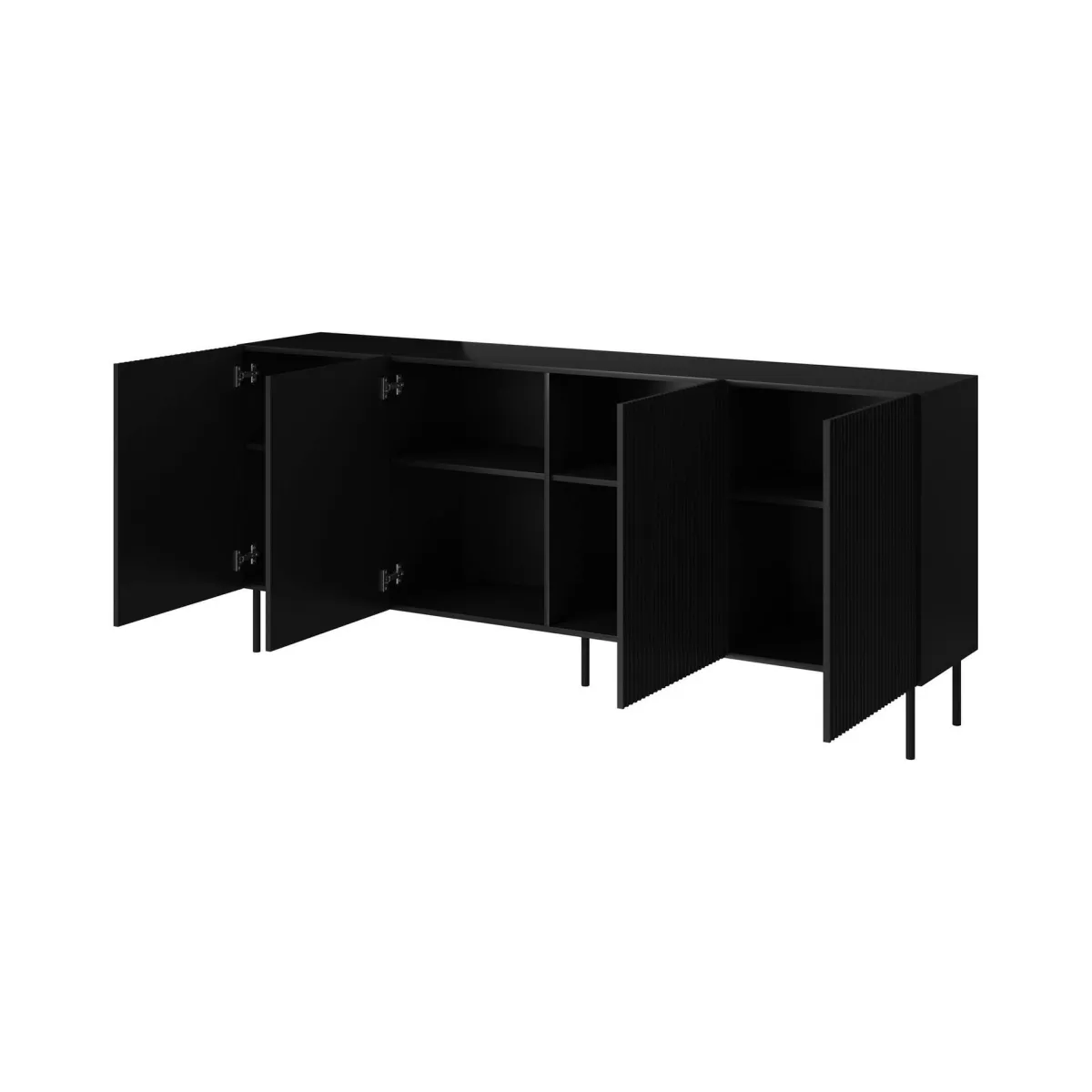 Madie|Credenze > Dmora Credenza nera 200x42x82h cm 4 ante - Corana Nero