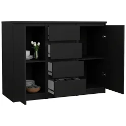 Madie|Credenze > Dmora Credenza nera 120x50x90h cm 2 ante e 4 cassetti - Angelika Nero