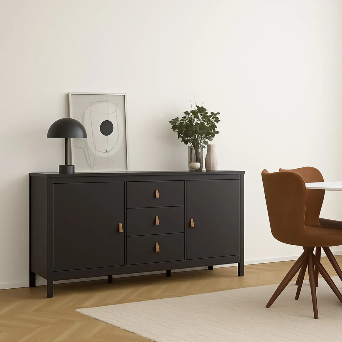 Credenza nera 151x38x79h cm 2 ante e 3 cassetti - Whitney
