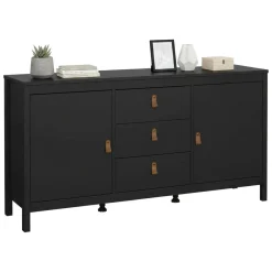 Credenza nera 151x38x79h cm 2 ante e 3 cassetti - Whitney