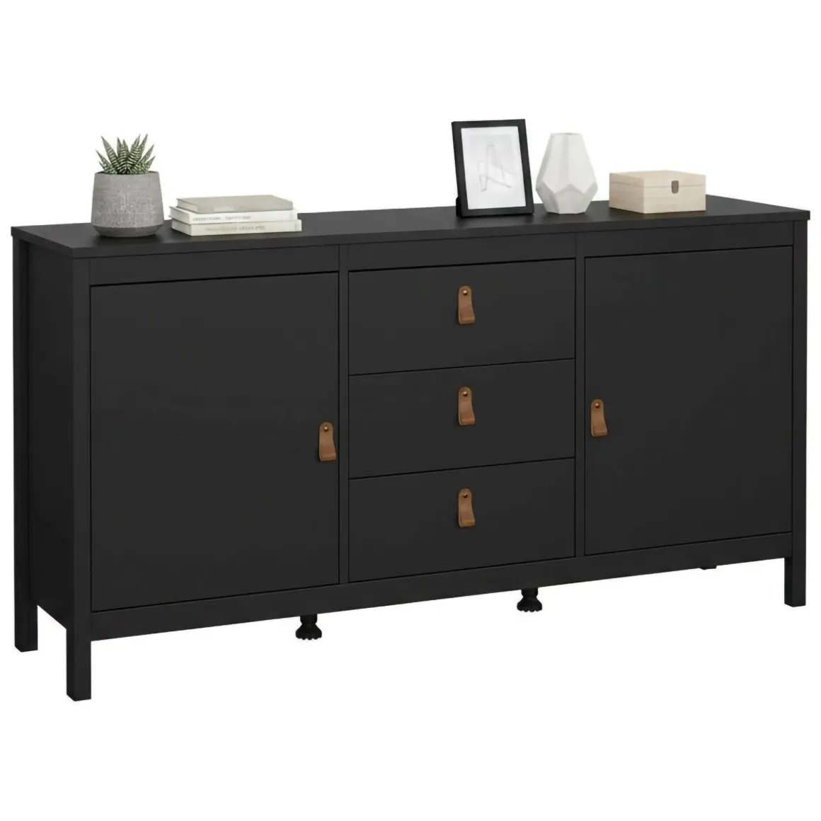 Credenza nera 151x38x79h cm 2 ante e 3 cassetti - Whitney