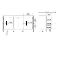 Credenza nera 151x38x79h cm 2 ante e 3 cassetti - Whitney