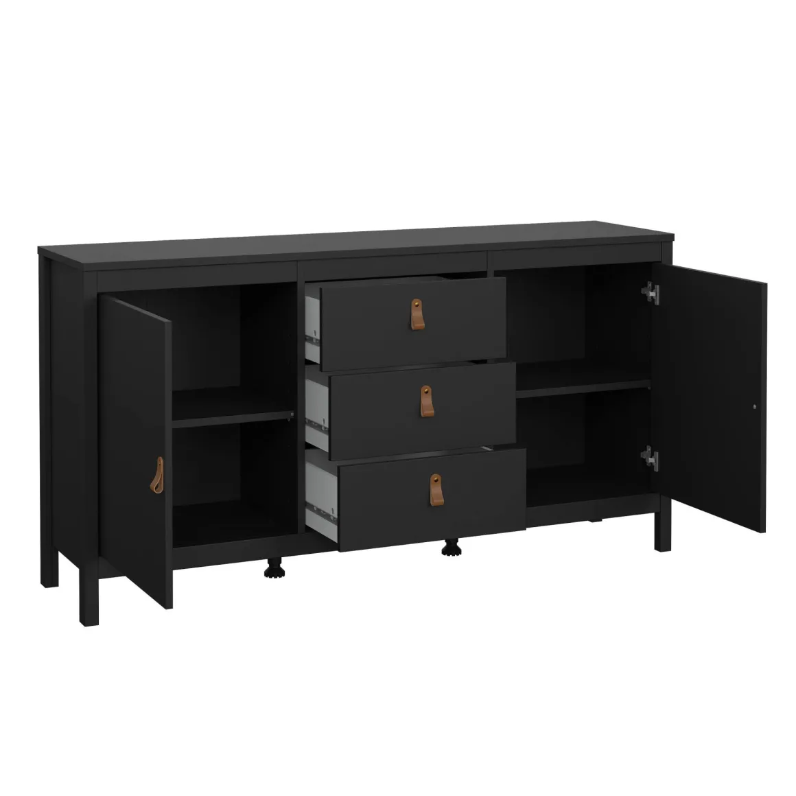 Credenza nera 151x38x79h cm 2 ante e 3 cassetti - Whitney