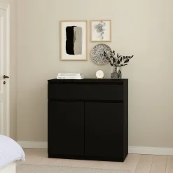 Madie|Credenze > Dmora Credenza nera 82x38x79h cm 2 ante e 1 cassetto - Romagna Nero