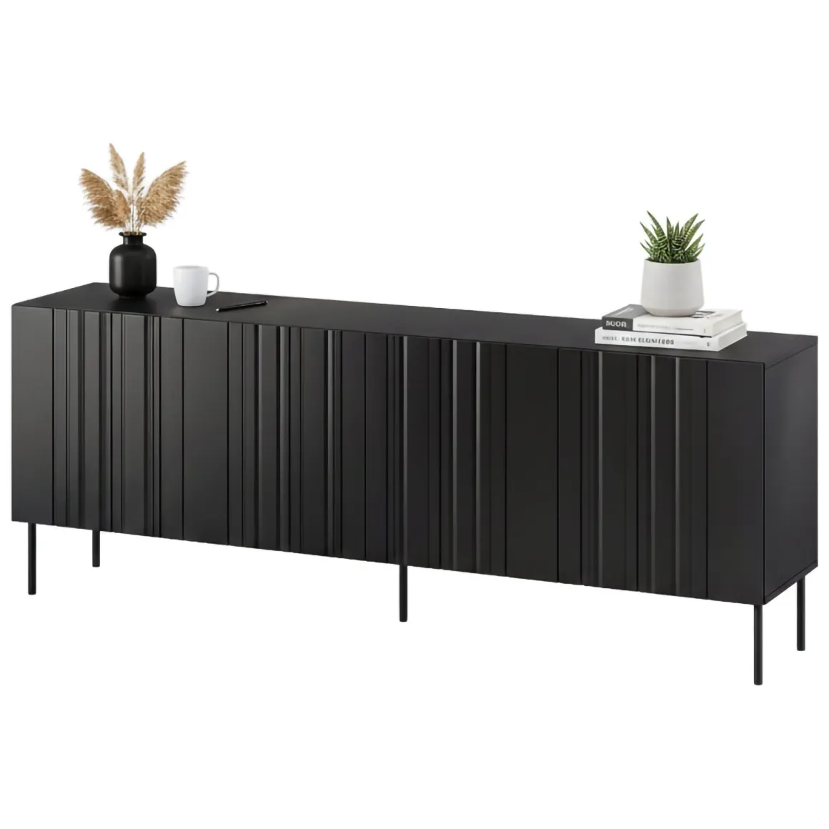 Credenza nera 200x42x75h cm 4 ante - Gerace