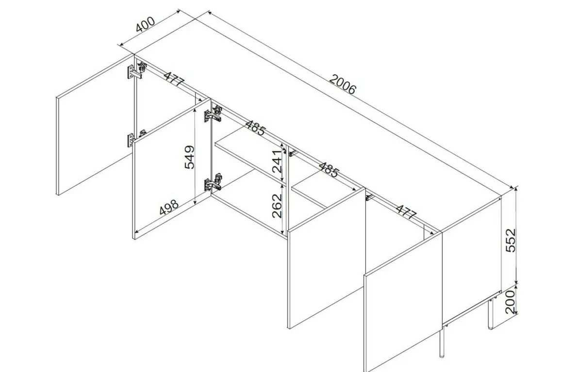 Credenza nera 200x42x75h cm 4 ante - Gerace