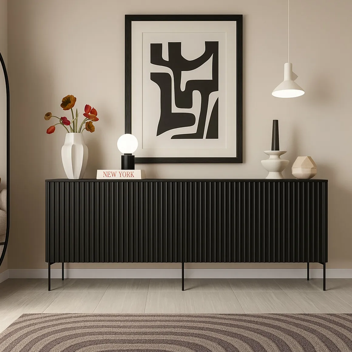 Credenza nera 190x39x80h cm 4 ante - Laion