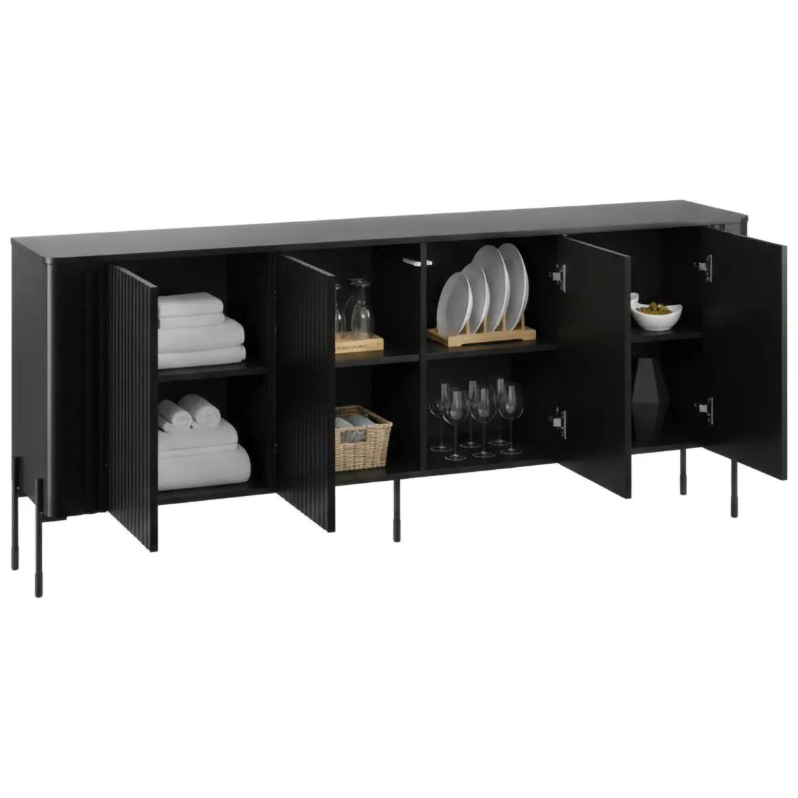 Credenza nera 190x39x80h cm 4 ante - Laion
