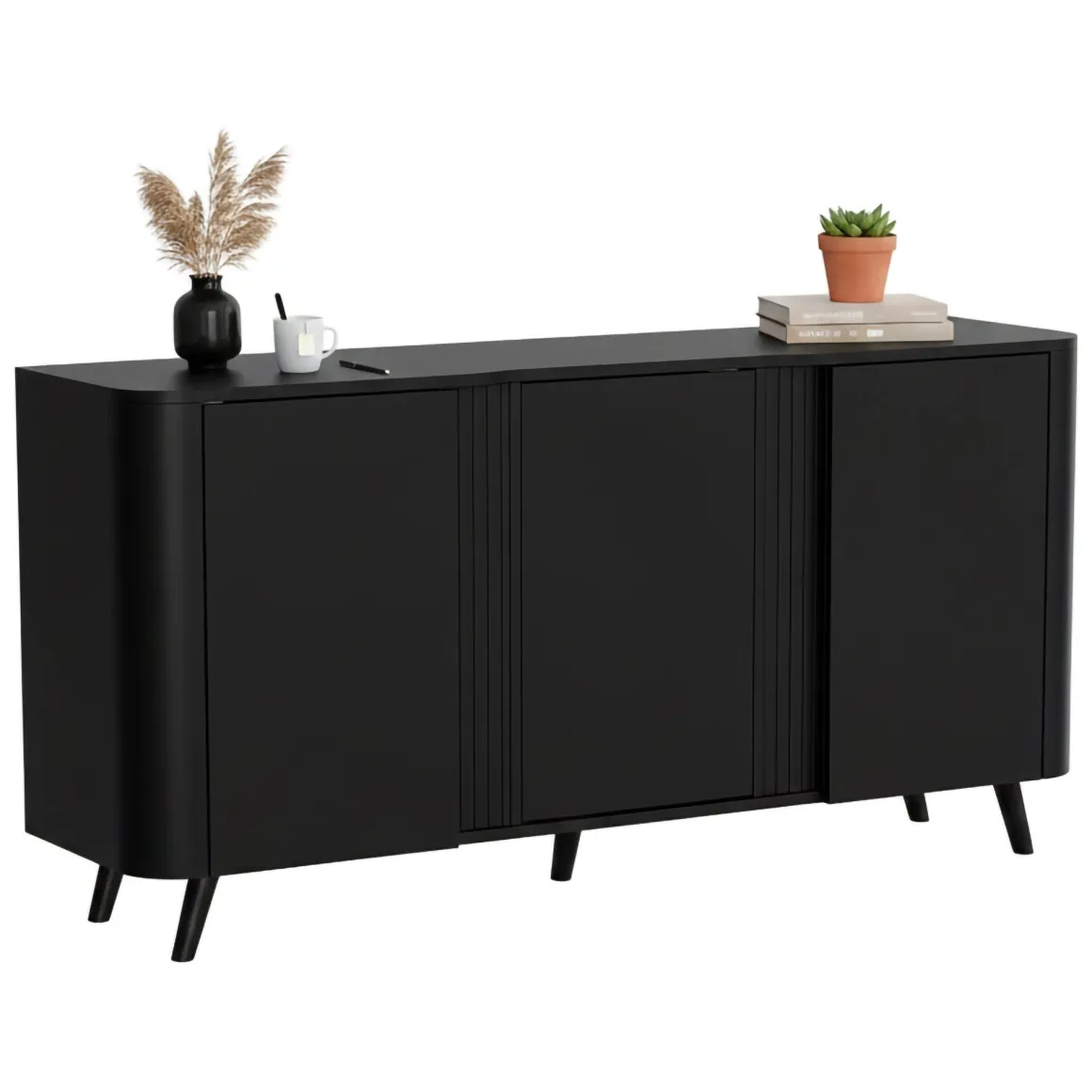 Credenza nera 150x42x70h cm 3 ante - Loreo