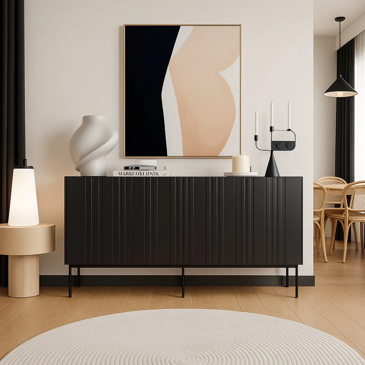Madie|Credenze > Dmora Credenza nera 150x42x75h cm 3 ante - Spirano Nero