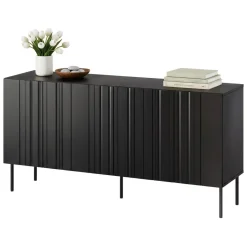 Madie|Credenze > Dmora Credenza nera 150x42x75h cm 3 ante - Spirano Nero