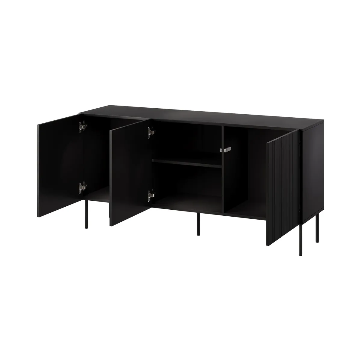 Madie|Credenze > Dmora Credenza nera 150x42x75h cm 3 ante - Spirano Nero