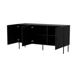 Madie|Credenze > Dmora Credenza nera 151x40x75h cm 3 ante - Vigasio Nero