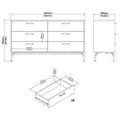 Credenza nera 138x39x76h cm 6 cassetti - Begawan