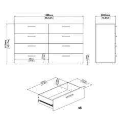 Madie|Credenze > Dmora Credenza nera 140x40x82h cm 8 cassetti - Aligon Nero