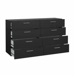 Madie|Credenze > Dmora Credenza nera 140x40x82h cm 8 cassetti - Aligon Nero