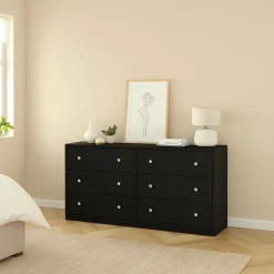 Credenza nera 143x30x68h cm 6 cassetti - Rick