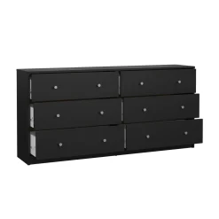 Credenza nera 143x30x68h cm 6 cassetti - Rick