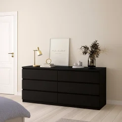 Madie|Credenze > Dmora Credenza nera 153x50x70h cm 6 cassetti - Abacadabra Nero