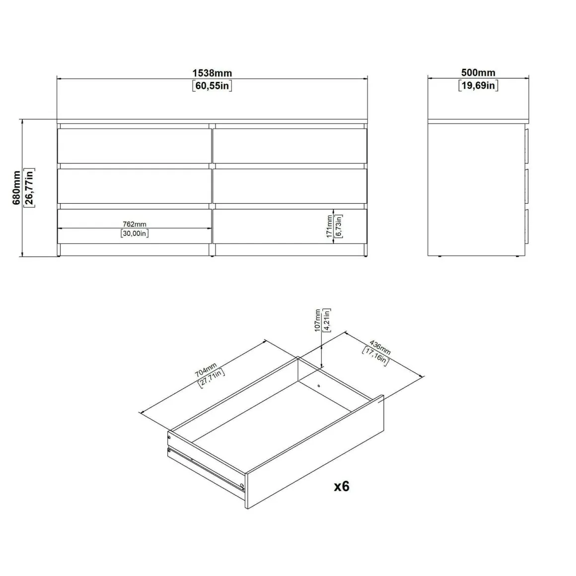 Madie|Credenze > Dmora Credenza nera 153x50x70h cm 6 cassetti - Abacadabra Nero