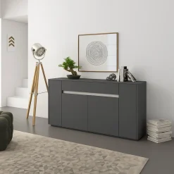 Credenza Nero Antracite Bianco un Cassetto 3 Ripiani 170x40x85h cm, Apertura Battente - Cirimido