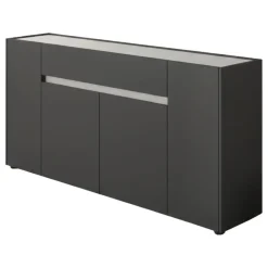 Credenza Nero Antracite Bianco un Cassetto 3 Ripiani 170x40x85h cm, Apertura Battente - Cirimido