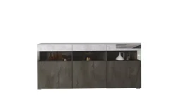 Madie|Credenze > Dmora Credenza Nero Antracite Grigio Cemento 3 Ripiani 6 Vani 180x41x80h cm, 3 Ante - Fanna Grigio Cemento, Nero Antracite