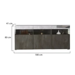 Madie|Credenze > Dmora Credenza Nero Antracite Grigio Cemento 3 Ripiani 6 Vani 180x41x80h cm, 3 Ante - Fanna Grigio Cemento, Nero Antracite