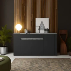Credenza Nero Antracite Grigio un Cassetto 3 Ripiani 170x40x85h cm, Apertura Battente - Cirimido
