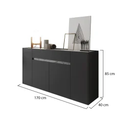 Credenza Nero Antracite Grigio un Cassetto 3 Ripiani 170x40x85h cm, Apertura Battente - Cirimido