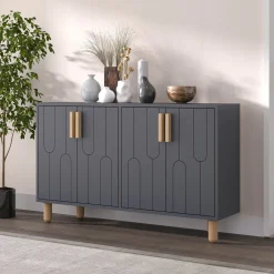Madie|Credenze > Dmora Credenza Nero Antracite Marrone Rovere 2 Ripiani 4 Ante 120x30x74h cm, 4 Vani - Venerina Marrone Rovere, Nero Antracite