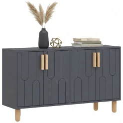 Madie|Credenze > Dmora Credenza Nero Antracite Marrone Rovere 2 Ripiani 4 Ante 120x30x74h cm, 4 Vani - Venerina Marrone Rovere, Nero Antracite