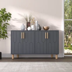 Madie|Credenze > Dmora Credenza Nero Antracite Marrone Rovere 2 Ripiani 4 Ante 120x30x74h cm, 4 Vani - Venerina Marrone Rovere, Nero Antracite