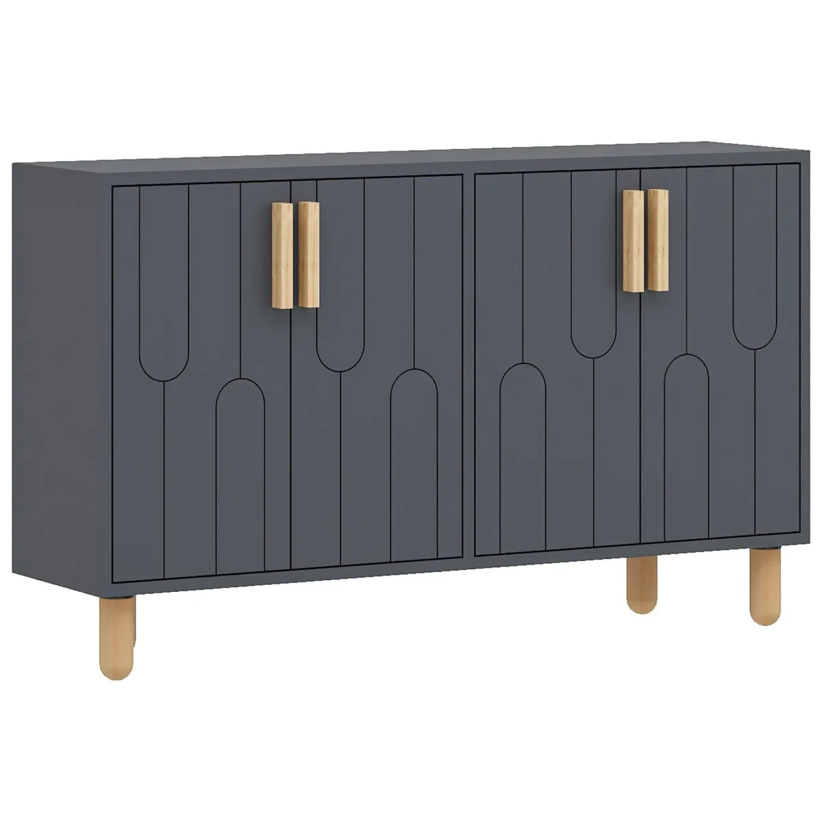 Madie|Credenze > Dmora Credenza Nero Antracite Marrone Rovere 2 Ripiani 4 Ante 120x30x74h cm, 4 Vani - Venerina Marrone Rovere, Nero Antracite